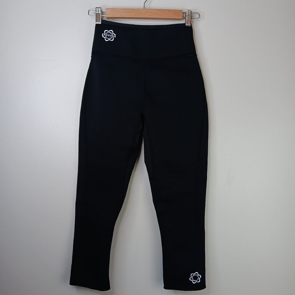 Zaggora Women's Hot Pants Sweat Neoprene Athletic Capri Black Pocket Size XS
